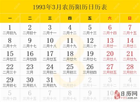 93年农历|1993年日历